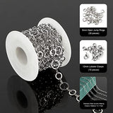 UMAOKANG 13 Feet Silver Jewelry Making Chains, Stainless Steel Circle Cable Necklace Chain with Jump Rings and Lobster Clasps Crafts Chain Bulk