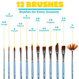 Face Paint Brushes Set 12 - by Blue Squid Professional Paint Brush Round Pointed Tip Nylon Hair