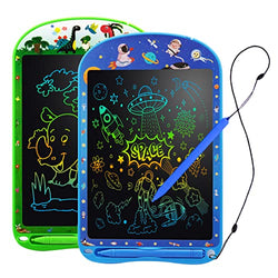 2 Pack LCD Writing Tablet for Kids,10-inch Colorful Doodle Board Erasable and Reusable Drawing Tablet, Dinosaur &Space Themes Learning Educational Gift for Kids 3+ Years Girls Boys Blue+Green