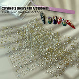 20 Sheet 3D Nail Art Stickers,Gold/Diamond Design Luxury Nail Self-Adhesive Decals Customized Metallic Nail Stickers for Women Girls Salon Home DIY Nail,Nail Tweezers Included