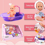 Baby Bath Toys 13-Inch Little Newborn Doll Bath Set - Real Working Bathtub with Detachable Shower Spray and Accessories for Kids Pretend Play