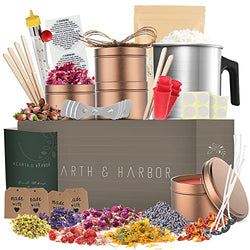Hearth & Harbor Soy Candle Making Kit with Dried Flowers - 50 Pieces - Candle Wax for Candle Making - 2lbs Natural Soy Wax, Tin, Cotton Wicks, Dried Flowers, and Lot More