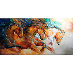 Faicai Art Wild to Run Horses Paintings Canvas Prints Wall Art Colorful Impressionism Abstract Animal Wall Decor HD Printings for Modern Home Deoration Living Room Office Wooden Framed 24"x48"