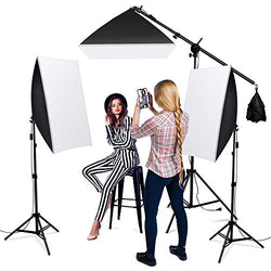 2500W Softbox Photography Lighting, Continuous Softbox Lighting Kit 20"X28" Professional Photo Studio Equipment with 2M Adjustable Stand and Boom Arm Hairlight for Video Filming Portraits(3 Pack)