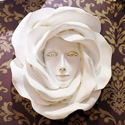 LIUSHI Beautiful Girl Face Wall Decor,Beauty Art Sculpture for Home Or Office,Women's Face Wall Hanging,Whimsical Flower Face Statue Indoor White 35x15x15cm(14x6x6inch)