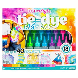 Just My Style Tie-Dye Party Pack by Horizon Group USA, DIY Tie Dye Kit, Create Up to 40 DIY Tie-Dye Projectsludes 18 Dyes, 90 Rubber Bands, Protective Gloves, Easy-to-Follow Project Guide, Multi