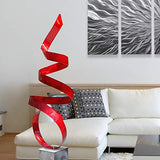 Statements2000 60-inch Large Abstract Metal Sculpture by Jon Allen, Metal Yard Statue - Red Sea Breeze 24 with Silver Base