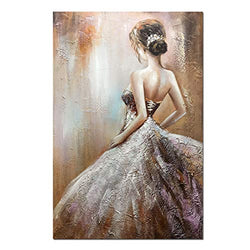 Boiee Art,24x36Inch Modern Hand Painted Wedding Dress Girl's Back Oil Paintings Vertical Abstract Figure Artwork Oil Hand Painting Home Decor Art Wood Inside Framed Ready to Hang for Living room