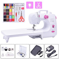 Portable Electric Sewing Machine, 16 Built-in Stitches Mini Beginners Sew Machines with Expansion Table and 42-Pieces sewing kit for Adult Kids Girls Household Embroidery Tool with Foot Pedal Led Light