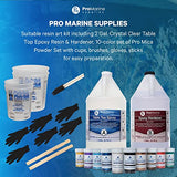 Pro Marine Supplies Crystal Clear Table Top Epoxy with Accessories (2-Gallon Kit) Bundle with Pro Mica Powder (10 Colors) | Clear Epoxy Resin Kit with Mixing Cups, Stir Sticks, Brushes, and Gloves