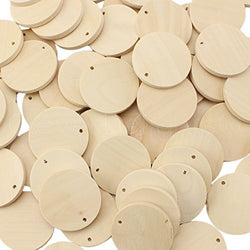 100 Pack - CleverDelights 1 3/8" Round Unfinished Wood Pendants - Wooden Circles - 35mm Diameter