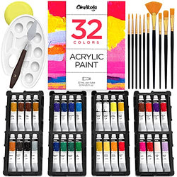 Chalkola Acrylic Paint Set for Adults, Kids & Artists - 45 Piece Acrylic Painting Supplies Kit, with 32 Acrylic Paints (22ml), 10 Painting Brushes, 1 Painting Knife, 1 Sponge & 1 Palette
