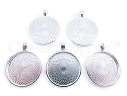 CleverDelights 50 Round Pendant Trays - Shiny Silver Color - 25mm 1" Diameter - Pendant Blanks
