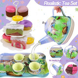Tea Party Set for Little Girls,50PCS Princess Horse Tea Time Toy Including Food Sweet Treats Playsets,Teapot Tray Cake,Tablecloth & Carrying Case,Kids Kitchen Pretend Play for Girls Boys Age 3 4 5 6