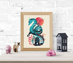 Spirited Away Art Print - Studio Ghibli Wall Art 8 x 10 Unframed Japanese Anime Artwork Haku Dragon Print Hayao Miyazaki Wall Hanging Cool Movie Home Decor, Chihiro Bathhouse Illustration