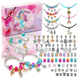 Charm Bracelet Making Kit, DIY Jewelry Making Supplies Beads, Mermaid Unicorn Gifts for Girls, Jewelry Making Craft Kits for Girls Age 5-7 8-12, Teen Girl Toys