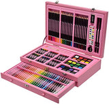 Sunnyglade 145 Piece Deluxe Art Set, Wooden Art Box & Drawing Kit with Crayons, Oil Pastels, Colored Pencils, Watercolor Cakes, Sketch Pencils, Paint Brush, Sharpener, Eraser, Color Chart (Pink)