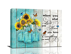 Inspirational Wall Art Rustic Sunflower Quotes Canvas Prints Farmhouse Flower Butterfly Picture Teal Painting Framed Modern Artwork Home Decoration For Bedroom Bathroom Living Room 16x20inch