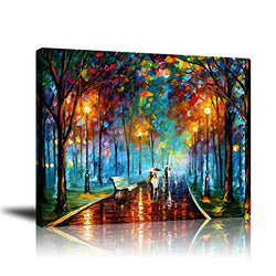 Unframed Couple Canvas Wall Art Print, Contemporary Abstract Colorful Oil Paintings, Romantic Lovers Stroll in Rain Pictures, for Livingroom Bedroom Office Home Decorations, Ready to Hang 16x20 Inch