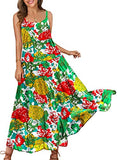 YESNO Summer Dresses for Women Casual Loose Bohemian Floral Dress with Pockets Spaghetti Strap Maxi Dress for Beach Vacation M E75 CR10