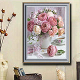 Kingshalor 5D Diamond Painting Full Drill Pink Rose Flowers in Vase Rhinestone Embroidery Dotz Kits Diamond Cross Stitch Pattern Picture Arts Craft Supply Home Wall Decor,12x16in