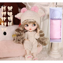 XSHION 1/6 BJD Doll is Similar to Blythe Doll, 4-Color Changing Eyes Matte Face 12 Inch 19 Ball Jointed Doll, Customized Doll with Body, Gold Curly Wig, Clothes, Replaceable Hands