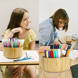 VaeFae Bamboo Pen Holder Organizer, Round Rotating Art Supply Organizer, Hold 420 Pencils, Desktop Storage for Marker Pens, Colored Pencil, Art Brushes, etc.