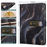 Marble Journal with Lock for Women,Waterproof PU Leather Diary with Lock,A5 Refillable Notebook with Combination Lock 192 Pages,Black