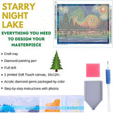 Dotologie Diamond Art, Starry Night Diamond Painting Kits for Adults with Lake, 16" x 12"