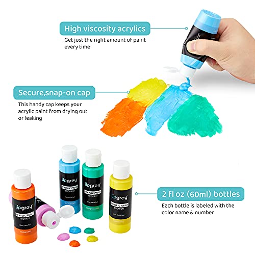 Acrylic Paint Set, Art Paints (2fl Oz60ml ) Crafts Acrylic Paint For Kids  And Adults with 5 Brushes, Non Toxic Metallic Acrylic Paints for Wood  Canvas
