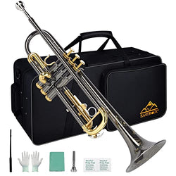 EASTROCK Bb Trumpet Standard Trumpet Set with Carrying Case,Gloves, 7C Mouthpiece, Cleaning Kit, Tuning Rod, Black Nickel (Hand Carved Craft)