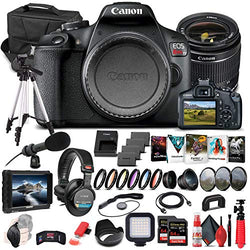 Canon EOS Rebel T7 DSLR Camera with 18-55mm Lens (2727C002) + 4K Monitor + Pro Headphones + Pro Mic + 2 x 64GB Memory Card + Case + Corel Photo Software + Tripod + 3 x LPE10 Battery + More (Renewed)