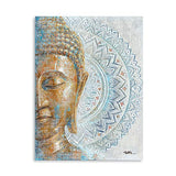 Gold Buddha Canvas Wall Art: Flower Blossom Wall Art Reproduction Print on Blue Canvas Wrapped and Ready for Hang (12"x16"x1Panel)