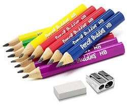 Short Jumbo Kids Pencils for Preschoolers, Kindergarten, Toddlers, & Beginners - 12 Fat Pencils and 1 Sharpener & Eraser, Pencils #2, Triangle Grip, Big Pencils (Multicolor)