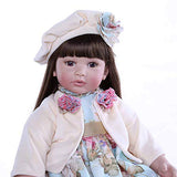 Aimeedoll 60CM Flexible Silicone Vinyl Reborn Toddler Baby Girl Doll with Long Brown Hair Doll 6-9M Real Baby Size