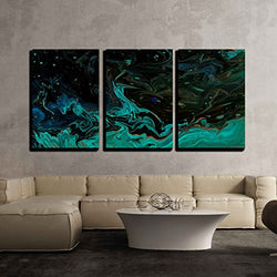 wall26 - 3 Piece Canvas Wall Art - Closeup View of Hand Painted Abstract Dark Cosmic Grunge Background - Modern Home Decor Stretched and Framed Ready to Hang - 16"x24"x3 Panels