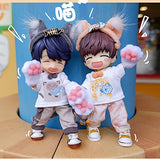 Doll Clothes Hair Accessories + Printed T-Shirt + cat Paws + Pants + cat Tail for BODY9,ob11,Molly ,gsc,1/12bjd Dolls Clothing Set (suit1)