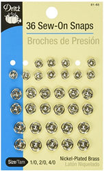 Dritz Snaps, Sew-On - Nickel-Plated Brass, Size 1, 2 & 4 - 36 Ct.