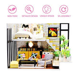 ROOMLIFE DIY Dollhouse Kit Cute DIY Miniatures for Adults Model Kits DIY Dollhouse Furniture Kit Mini Toys for Girls,Teens Kids, Wife Birthday, Wooden Dollhouse with Dust Cover and Tools