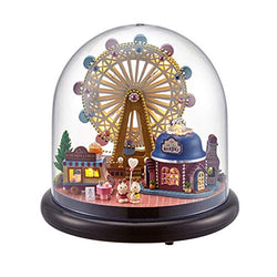 Wallfire DIY Dollhouse Music Box Glassball Kit Miniature Doll House with LED Light Transparent Cover Handcraft Buildings for Friends Lovers