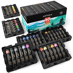 ARTEZA Watercolor Paint, Set of 60 Colors/Tubes (12 ml/0.4 US fl oz) with Storage Box, Rich