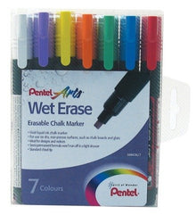 Pentel Wet Erase Chalk Marker Medium Tip - Assorted Colours, Pack of 7