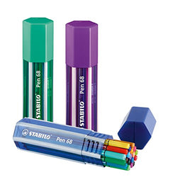 STABILO Pen 68 Big Pen Box Premium Felt-Tip Pens - Assorted Colours, Pack Of 20