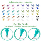 Ohuhu Double-tipped Metallic Markers Pen: 24 Colors Brush & Fine Metallic Paint Pens For Cards Writing, Painting, Coloring, Calligraphy Glitter Marker For DIY Album Scrapbook Wood Glass