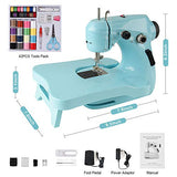 JRing Mini Sewing Machine Portable 2 Speed Double Spread Lightweight with Extension Board , Sewing Light , Foot Pedal , 42pcs Sewing Tool Pack Useful Gift for Beginners /Women/Kids