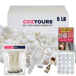 Cozyours Soy Wax Candle Making Kit (5 Lbs): 60 Candle Wicks, 20 Stickers, 1 Centering Device, 1 Scoop