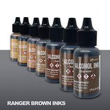 Brown Alcohol Inks Set | Tim Holtz Alcohol Inks Shades of Brown 7-Pack | Teakwood, Espresso, Latte, Ginger, Caramel, Sepia, Butterscotch | 10 Pixiss Alcohol Ink Blending Tools