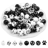 200 Pieces Dog Wood Beads Paw Bone Wooden Beads Black and White Wood Craft Bead Puppy Paw Footprint Spacer Bead Bulk Charm Jewelry Making Bubblegum Bead for Easter DIY Craft Dog Party Home Decor