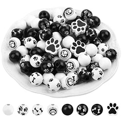 200 Pieces Dog Wood Beads Paw Bone Wooden Beads Black and White Wood Craft Bead Puppy Paw Footprint Spacer Bead Bulk Charm Jewelry Making Bubblegum Bead for Easter DIY Craft Dog Party Home Decor