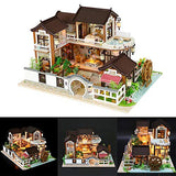 DIY Dollhouse Dollhouse Kit Ancient Architecture Without Dust Cover, Mini Wooden House Handmade Decorations with Lights and Furnitures DIY House Craft Kits
